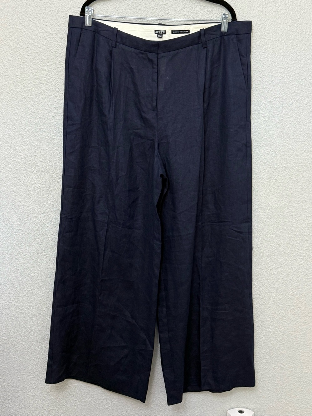 NWT J. Crew Navy Linen Essential Wide Leg Pant Trousers Size 18